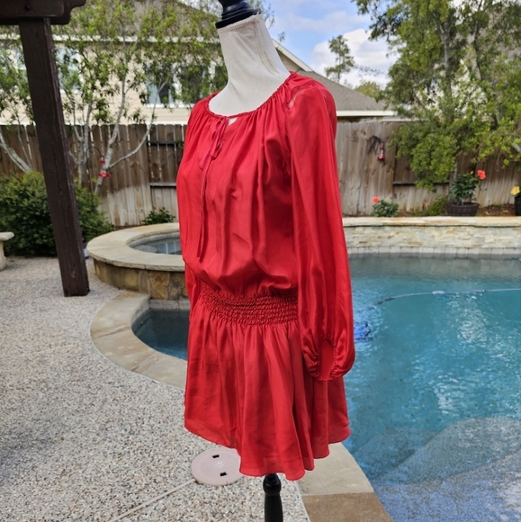 Elizabeth and James smocked waist  red silk dress S - Picture 7 of 15